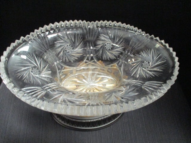Castilian Imports Polish Cut Crystal Centerpiece Console Bol with Ornate Brass Swan Stand - 5
