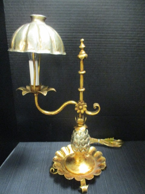 Hollywood Regency Gilt Metal Pineapple Table with Parasol Form Shade: 18 1/2"h, Local Pickup Only