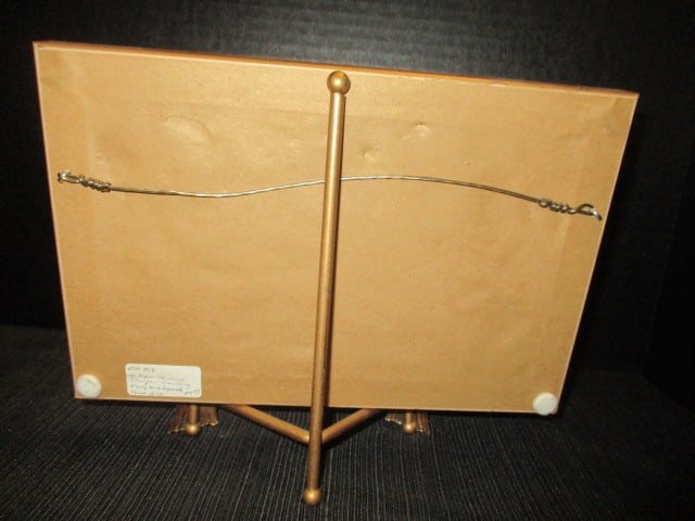 Framed Red Painted Chinese Carved Panel with Gilt Accents on Tabletop Easel - 5