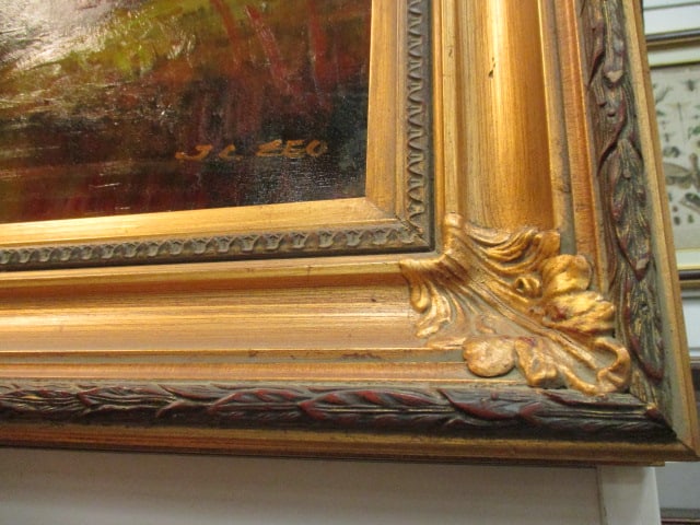 Signed JC Seo Fall Forest Landscape Painting on Canvas in Ornate Gilt Frame - 5