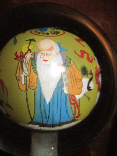 Vintage Reverse Painted Chinese Glass Buddha Ball with Traditional Chinese Deities - 2