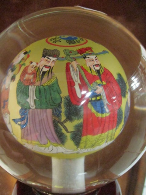 Vintage Reverse Painted Chinese Glass Buddha Ball with Traditional Chinese Deities - 4
