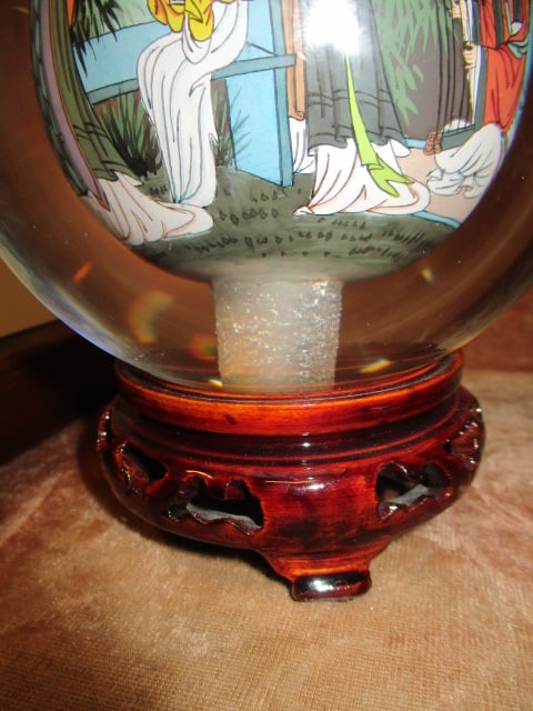Vintage Reverse Painted Chinese Glass Buddha Ball with Traditional Geisha Gathering - 4