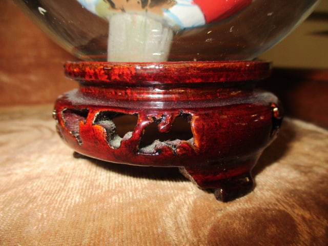 Vintage Reverse Painted Chinese Glass Buddha Ball with Traditional Geisha Playing Board Game - 4