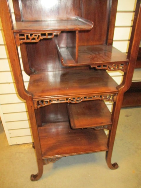 Vintage Chinese Chippendale Style Mahogany Etagere Display Cabinet - 2