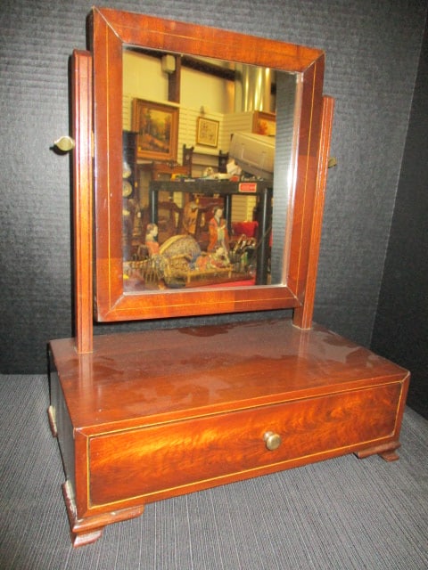 Antique Mahogany Shaving Mirror with Drawer (1 of 4)
