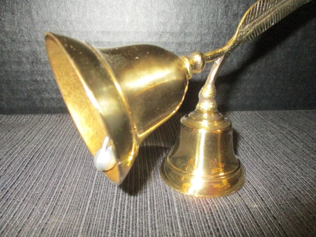 Vintage Brass Feather Handle Double Table Bell - 2