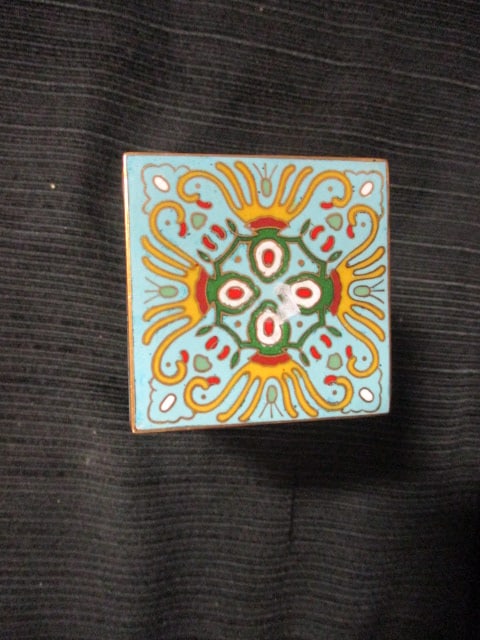 Signed Chinese Cloisonne Lidded Box with Geisha Scenes - 5