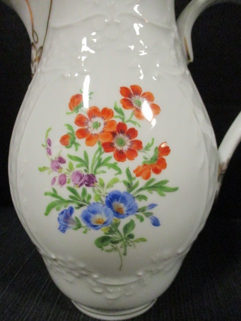 Vintage Miesen Handpainted Porcelain Coffee Pot with Flora Designs - 2