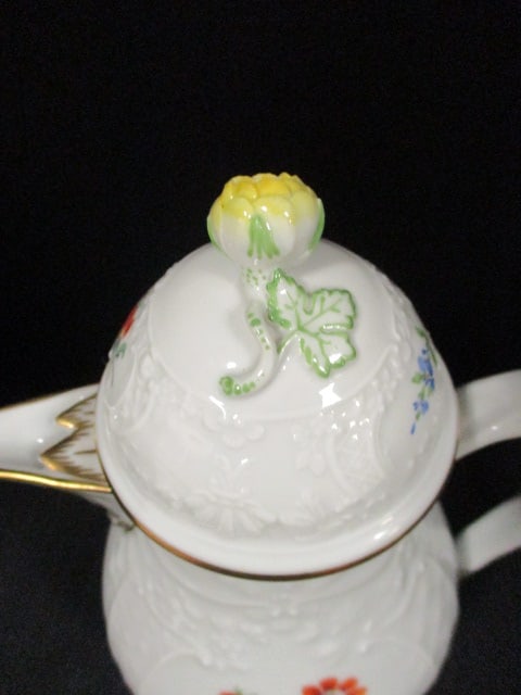 Vintage Miesen Handpainted Porcelain Coffee Pot with Flora Designs - 4