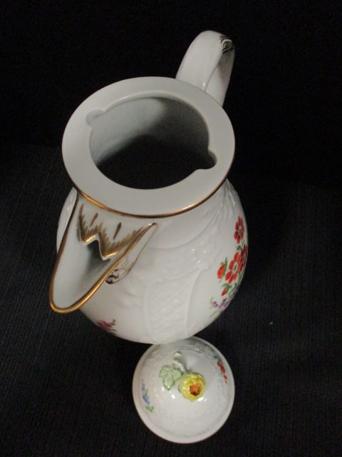 Vintage Miesen Handpainted Porcelain Coffee Pot with Flora Designs - 6