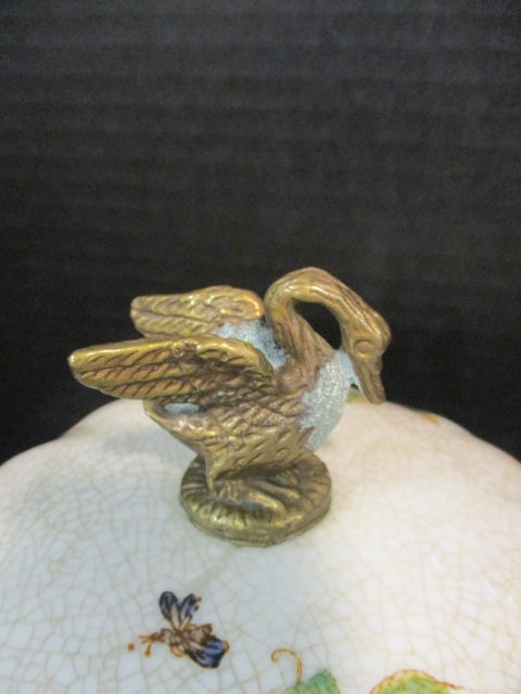 Chinese Style Crackle Glaze Porcelain Covered Jar with Bird and Floral Designs and Swan Finial - 2