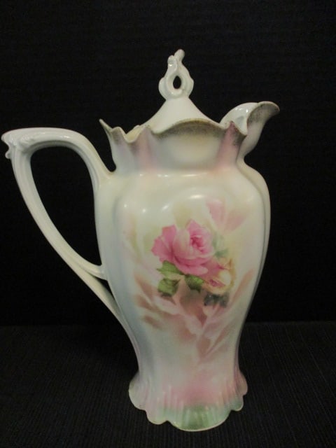 Vintage RS Prussia Handpainted Porcelain Coffee Pot: 10 1/4"h, some age wear to gold accents