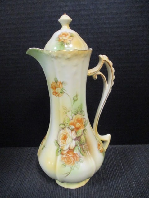 Vintage RS Prussia Handpainted Porcelain Chocolate/Coffee Pot: 10 3/4"h