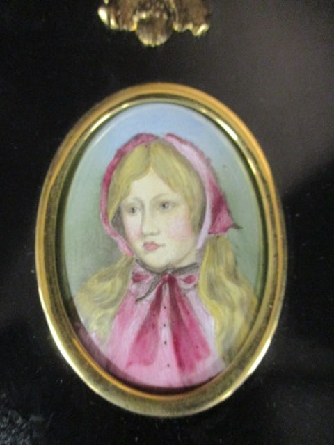Monogram Signed Miniature Porcelain Portrait on Convex Plate - 2