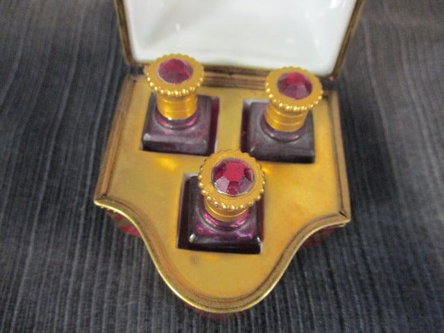 Vintage Parry Vieille Limoges France Handpainted Perfume Caddy with 3 Scent Bottles - 4