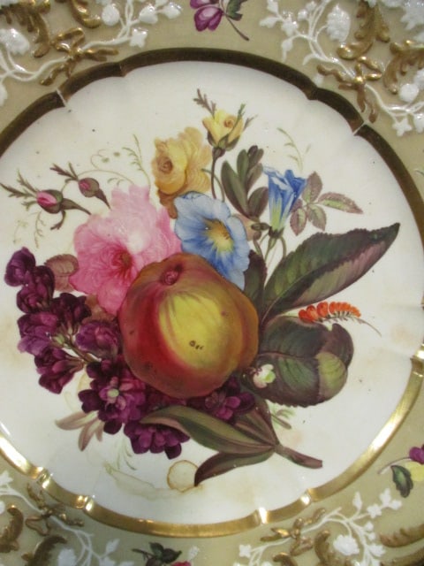 Antique Handpainted Porcelain Fruit and Flora Plate with Easel Stand - 3
