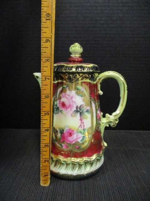 Antique Handpainted Porcelain Flora Design with Gilt Accents Coffee Pot - 6