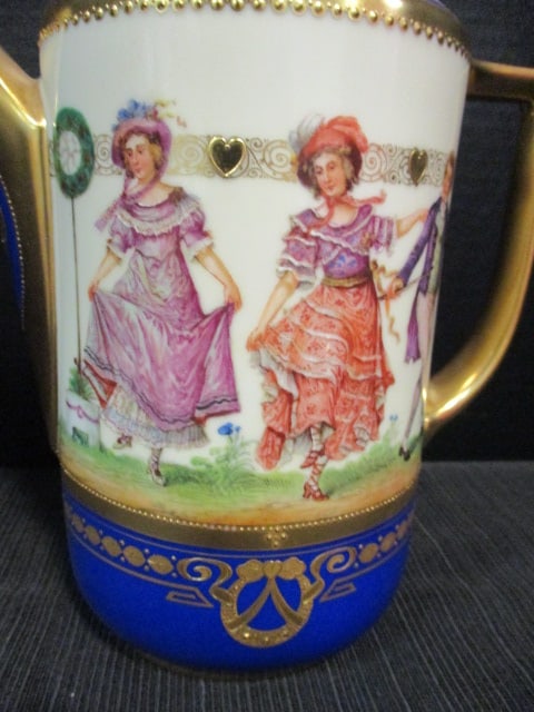 Antique Handpainted Dresden Victorian Dancer Scene Porcelain Coffee Pot - 2