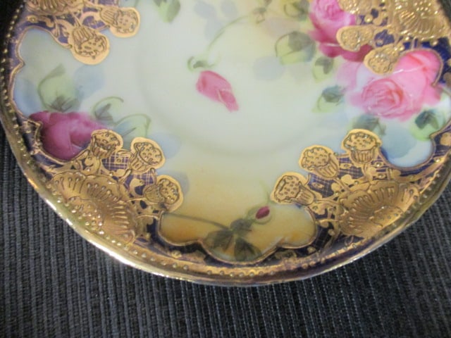 Antique Handpainted Nippon Cobalt and Gilt Porcelain Chocolate Pot Set with Flora Motif - 4