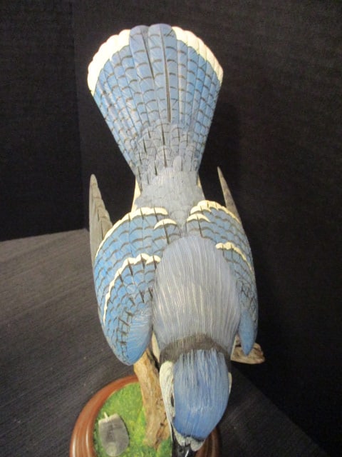 Harp signed Hand Carved and Painted Blue Jay Wildlife Carving on Natural Driftwood - 3