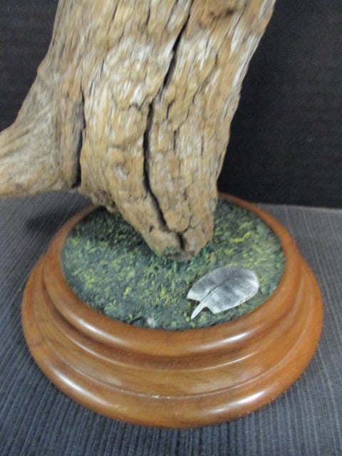 Harp signed Hand Carved and Painted Bluebird Wildlife Carving on Natural Driftwood - 3