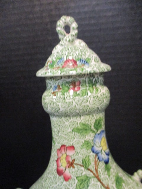 Set of Antique Copeland Late Spode Aesthetic Movement Polychrome Transferware Lidded Urn Vase - 3