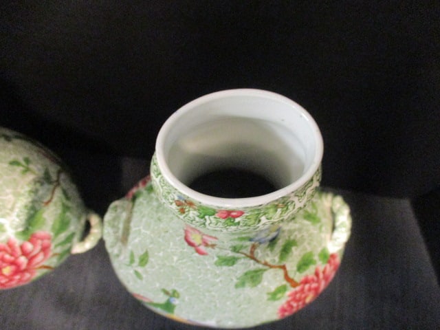Set of Antique Copeland Late Spode Aesthetic Movement Polychrome Transferware Lidded Urn Vase - 5