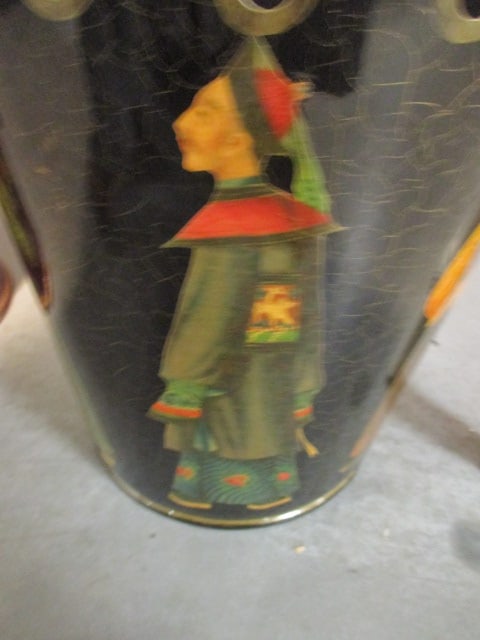 Scully & Scully Hand Decorated Chinese Figure Metal Wastebasket/Umbrella Stand with Scalloped Rim - 2