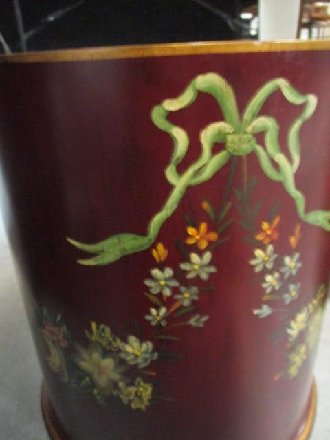 Decorative Handpainted Floral Ribbon Garland Design Wastebasket/Umbrella Stand - 2
