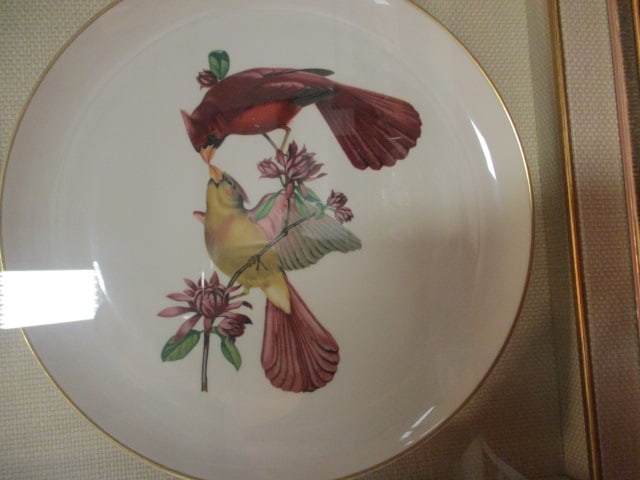 Two Syracuse China "American Song Birds" Series Chargers Mounted Under Glass - 3