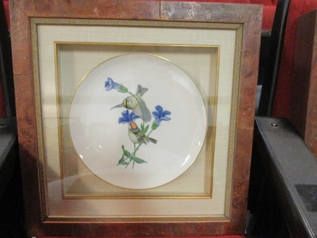 Syracuse China "American Song Birds" Series Chargers Mounted Under Glass in Shadow Box Frames - 6