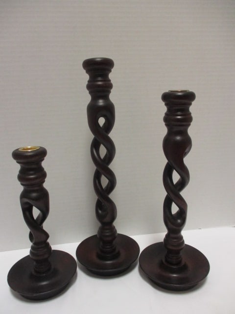 3 Piece Tiered Barley Twist Candle Holder Set: 9"h, 12 1/4"h, 14 1/4"h