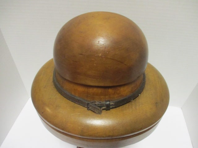 Antique Wood Milliners Hat Block Form with Brim Form and Turning Display Stand - 2