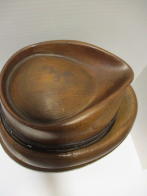 Antique Wood Milliners Fedora Hat Block Form with Brim Form and Turning Display Stand - 3