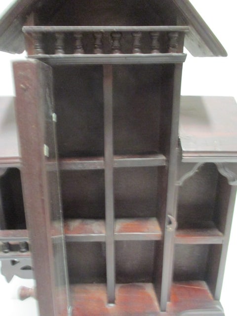Vintage Gothic Revival Style Miniature Glass Front Display Cabinet with Fretwork - 4