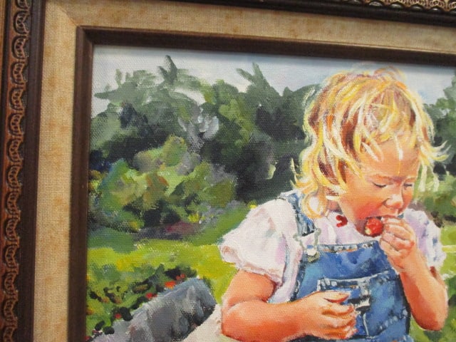 Artist Signed Original Canvas Artwork of Little Girl in Strawberry Field - 2