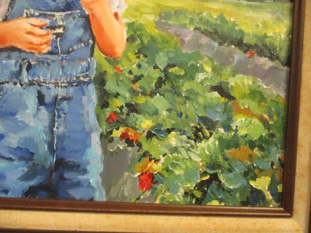 Artist Signed Original Canvas Artwork of Little Girl in Strawberry Field - 3