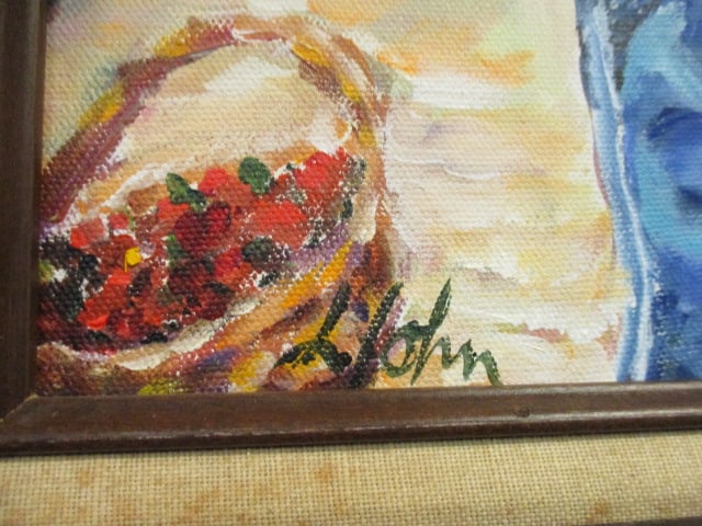Artist Signed Original Canvas Artwork of Little Girl in Strawberry Field - 4