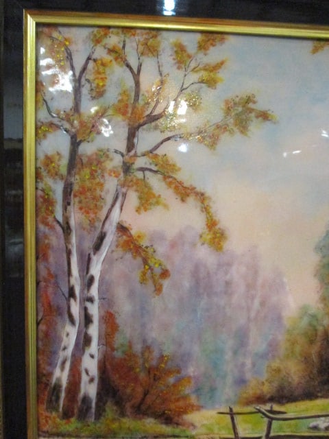 Baillet-Goy Signed Enamel on Copper Autumn Pastoral Landscape on Convex Form - 2