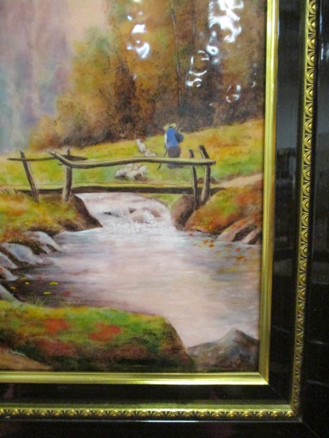 Baillet-Goy Signed Enamel on Copper Autumn Pastoral Landscape on Convex Form - 3
