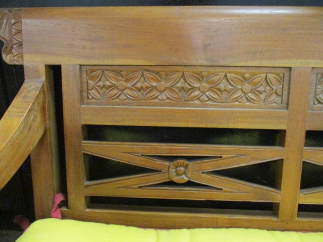 Vintage Eastlake Style Carved Wood Child's Settee with Scroll Arms and Floral Carvings - 3
