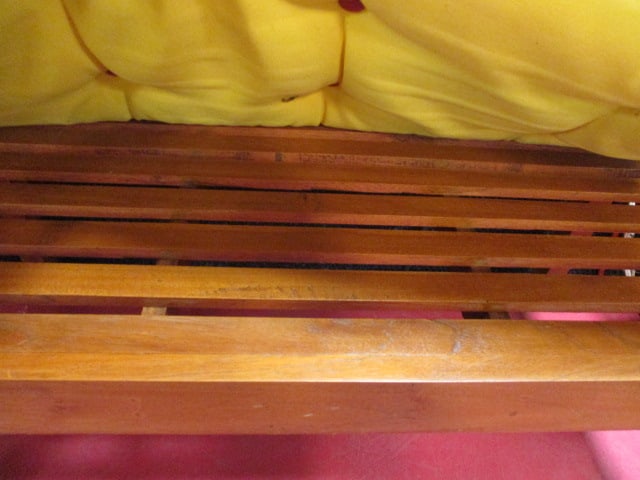 Vintage Eastlake Style Carved Wood Child's Settee with Scroll Arms and Floral Carvings - 4
