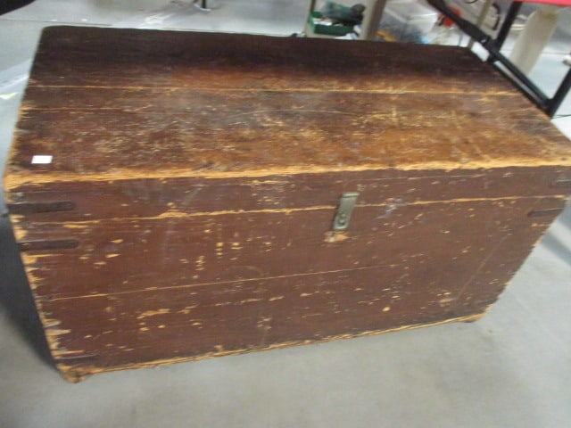 Rustic Wood Trunk with Iron Straps: 39" x 19" x 21", Local Pickup Only