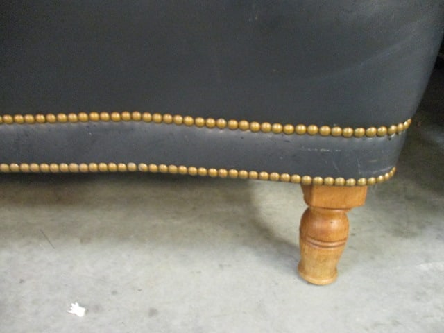 Leathercraft Tufted Back Navy Blue Leather Rolled Arm Sofa with Nail Heads - 4