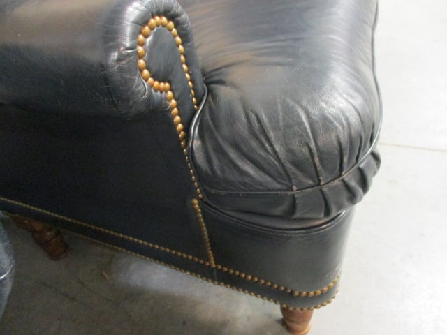Leathercraft Tufted Back Navy Blue Leather Rolled Arm Sofa with Nail Heads - 3