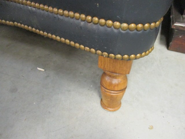 Leathercraft Tufted Back Navy Blue Leather Rolled Arm Sofa with Nail Heads - 6
