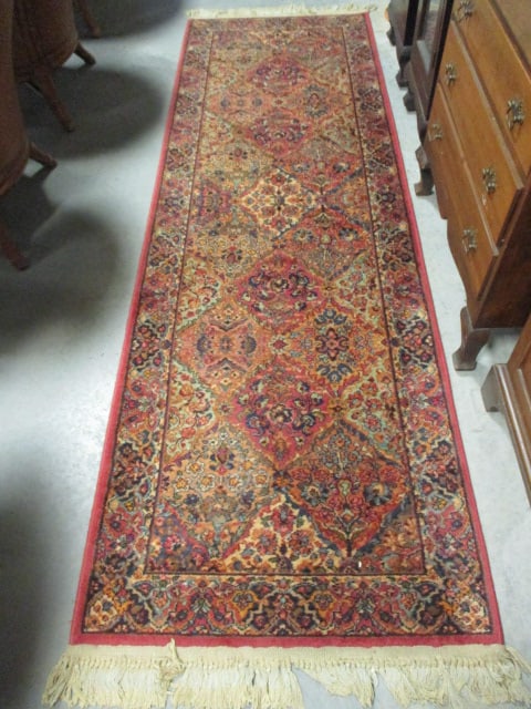 Karastan Panel Kirman Multicolor Wool Runner: 2'-10" x 9', Style No. 717, fringe needs cleaning, Local Pickup Only