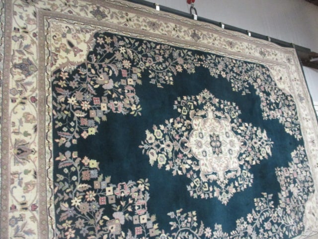 Green/Ivory Border Floral Center Medallion Wool Area Rug - 3