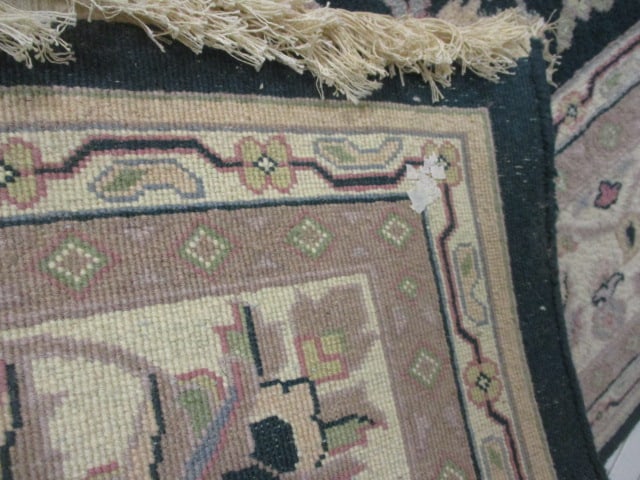 Green/Ivory Border Floral Center Medallion Wool Area Rug - 4